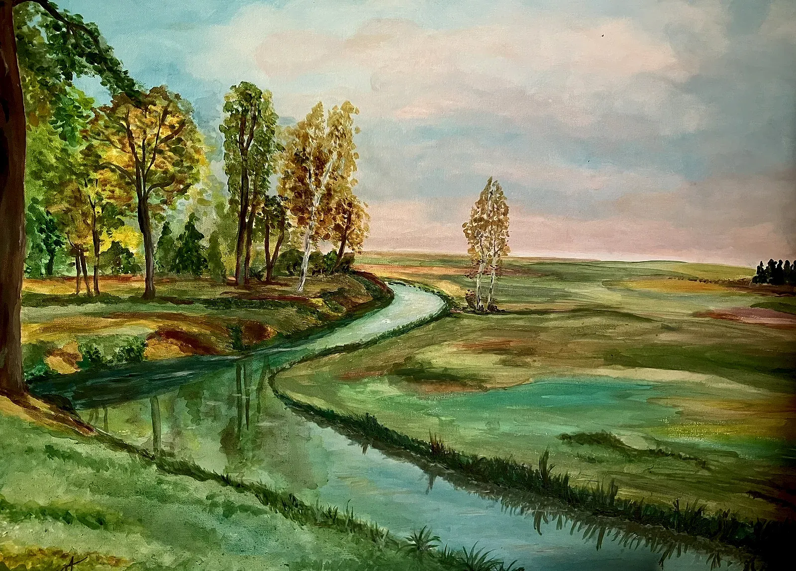 Flusslandschaft im Herbst — Gemälde von Jutta